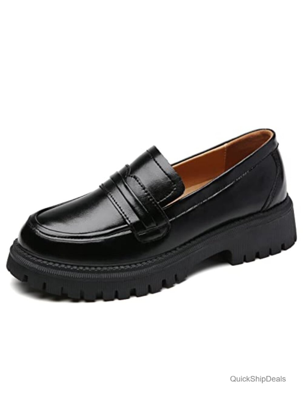 Women's Chunky Platform Penny Loafers Slip On Work Dress Shoes Faux Leather